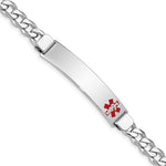 Sterling Silver Rhodium-plated Curb Link Off-Center Red Enamel 43x Plate Medical ID Bracelet