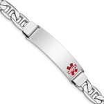 Sterling Silver Rhodium-plated Anchor Link Off-Center Red Enamel 45x Plate Medical ID Bracelet