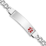 Sterling Silver Rhodium-plated Curb Link Off-Center Red Enamel 45x Plate Medical ID Bracelet