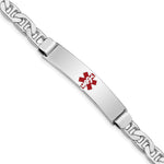 Sterling Silver Rhodium-plated Anchor Link Centered Red Enamel 43x Plate Medical ID Bracelet
