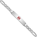 Sterling Silver Rhodium-plated Figaro Link Centered Red Enamel 43x Plate Medical ID Bracelet