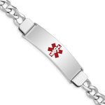 Sterling Silver Rhodium-plated Curb Link Centered Red Enamel 45x Plate Medical ID Bracelet