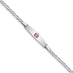 Sterling Silver Rhodium-plated Figaro Link Centered Red Enamel 29x Plate Medical ID Bracelet