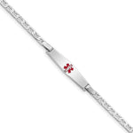 Sterling Silver Rhodium-plated Anchor Link Centered Red Enamel 29x Plate Medical ID Bracelet