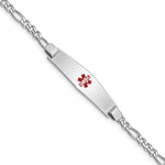 Sterling Silver Rhodium-plated Figaro Link Centered Red Enamel 37x Plate Medical ID Bracelet