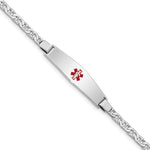 Sterling Silver Rhodium-plated Anchor Link Centered Red Enamel 37x Plate Medical ID Bracelet