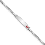 Sterling Silver Rhodium-plated Curb Link Off-Center Red Enamel 28x Plate Childrens Medical ID Bracelet