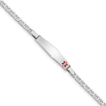 Sterling Silver Rhodium-plated Anchor Link Off-Center Red Enamel 28x Plate Medical ID Bracelet