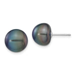 14k White Gold 10- Black Button Freshwater Cultured Pearl Stud Post Earrings