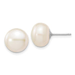 14k White Gold 10- White Button Freshwater Cultured Pearl Stud Post Earrings