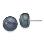 14k White Gold 11- Black Button Freshwater Cultured Pearl Stud Post Earrings