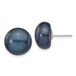14k White Gold 12- Black Button Freshwater Cultured Pearl Stud Post Earrings