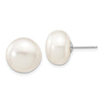 14k White Gold 12- White Button Freshwater Cultured Pearl Stud Post Earrings