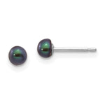 14k White Gold 3- Black Button Freshwater Cultured Pearl Stud Post Earrings