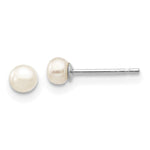 14k White Gold 3- White Button Freshwater Cultured Pearl Stud Post Earrings