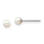 14k White Gold 3- White Round Freshwater Cultured Pearl Stud Post Earrings