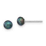 14k White Gold 4- Black Button Freshwater Cultured Pearl Stud Post Earrings
