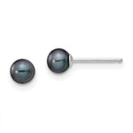 14k White Gold 4- Black Round Freshwater Cultured Pearl Stud Post Earrings