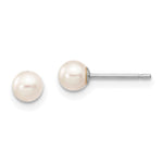 14k White Gold 4- White Round Freshwater Cultured Pearl Stud Post Earrings