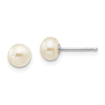 14k White Gold 5- White Button Freshwater Cultured Pearl Stud Post Earrings