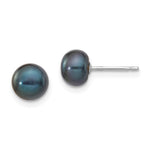 14k White Gold 6- Black Button Freshwater Cultured Pearl Stud Post Earrings