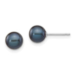14k White Gold 6- Black Round Freshwater Cultured Pearl Stud Post Earrings