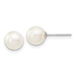 14k White Gold 6- White Round Freshwater Cultured Pearl Stud Post Earrings