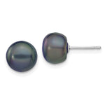 14k White Gold 8- Black Button Freshwater Cultured Pearl Stud Post Earrings