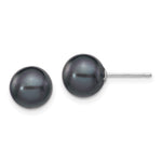 14k White Gold 8- Black Round Freshwater Cultured Pearl Stud Post Earrings