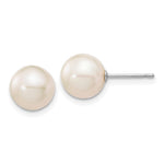 14k White Gold 8- White Round Freshwater Cultured Pearl Stud Post Earrings