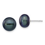 14k White Gold 9- Black Button Freshwater Cultured Pearl Stud Post Earrings