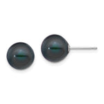 14k White Gold 9- Black Round Freshwater Cultured Pearl Stud Post Earrings