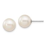 14k White Gold 9- White Round Freshwater Cultured Pearl Stud Post Earrings