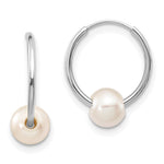 14k White Gold 5- White Semi-Round Freshwater Cultured Pearl Endless Hoop Earrings