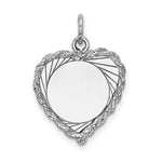 14k White Gold Etched Design with Rope Edge .013 Gauge Engravable Heart 20x Disc Charm