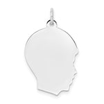 14k White Gold Plain Medium.011 Depth Facing Right Engravable Boy Charm