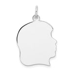 14k White Gold Plain Large.011 Depth Facing Right Engravable Girl Charm