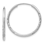 14k White Gold 1.5x Satin Diamond-cut Endless Tube Hoop Earrings