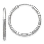 14k White Gold 2x Satin Diamond-cut Endless Tube Hoop Earrings
