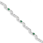 14K White Gold Diamond and Emerald Gemstone Bracelet