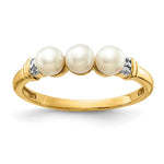 14k White Freshwater Cultured 3-Pearl and Diamond Ring