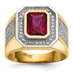 IB Goodman 14k and White Rhodium CZ and Emerald-cut Red CZ Mens Ring