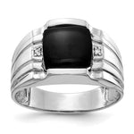 IB Goodman 14k White Gold Cushion Onyx and AA Diamond Mens Ring