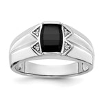 IB Goodman 14k White Gold Onyx and AA Diamond Mens Ring