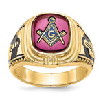 IB Goodman 14k Mens Polished and Textured Black Enamel Lab Created Ruby Masonic Ring