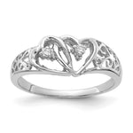 14k White Gold Polished 1/20 carat AA Diamond Two Hearts Ring