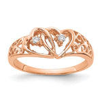 14k Rose Gold Polished 1/20 carat AA Diamond Two Hearts Ring