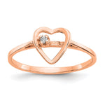 14k Rose Gold Polished AA Diamond Heart Ring