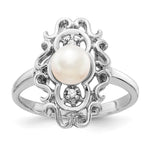 14k White Gold White Freshwater Cultured Pearl and .02 carat AA Diamond Ring