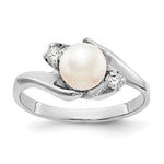 14k White Gold White Freshwater Cultured Pearl and 1/15 carat AA Diamond Ring